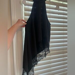 Black Lace Trim Sleeveless Halter Top